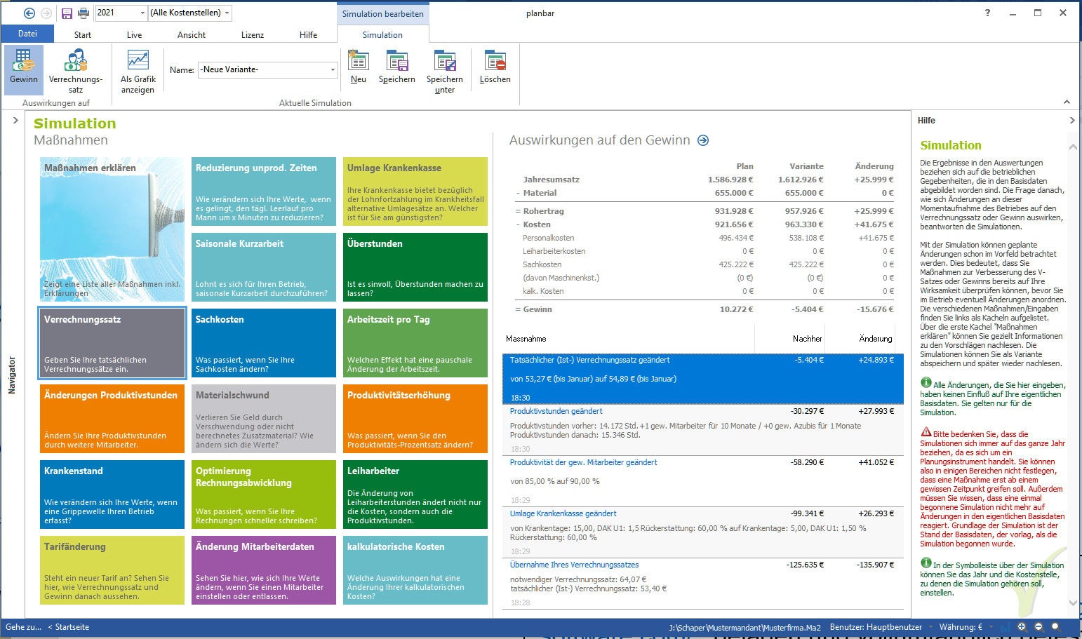 planbar simulation Screenshot