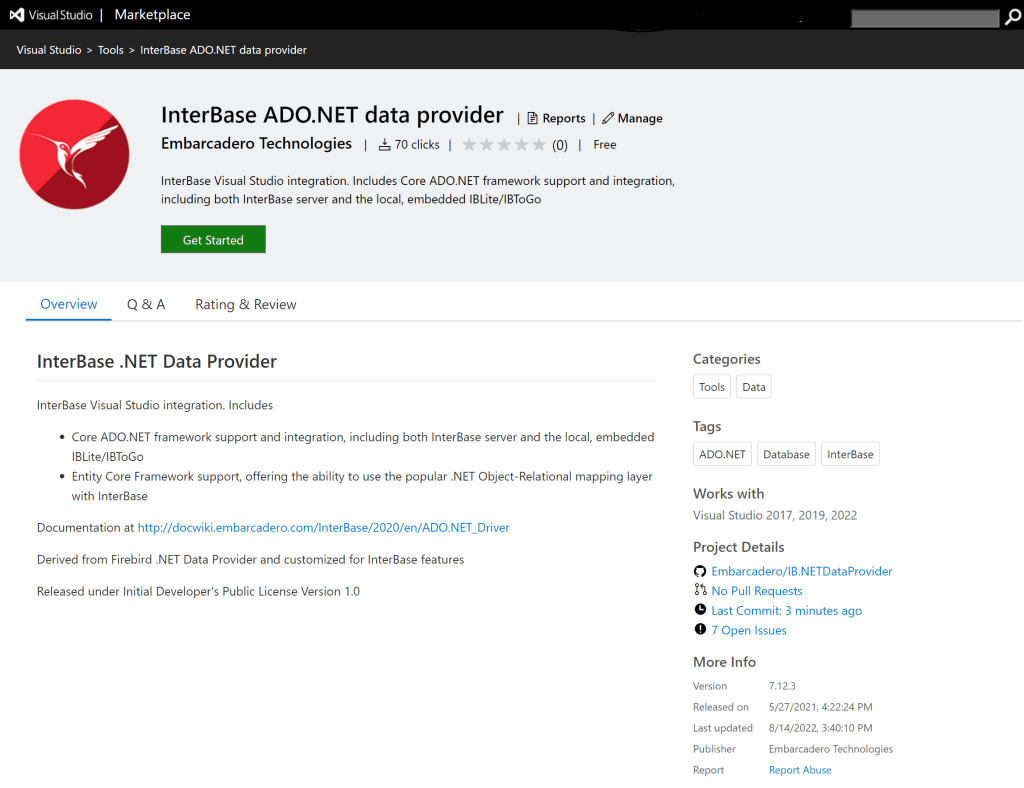 Pilote InterBase ADO.NET mis à jour pour .NET 6 et Visual Studio 2022